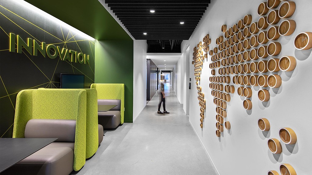 A person walking through a building.